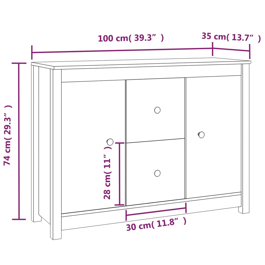 vidaXL Sideboard Honigbraun 100x35x74 cm Massivholz Kiefer