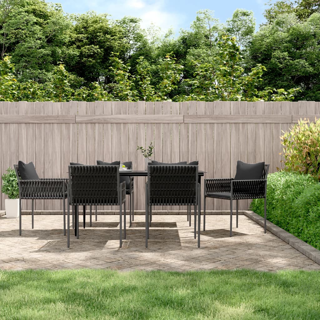 vidaXL 7-tlg. Garten-Essgruppe mit Kissen Poly Rattan und Stahl