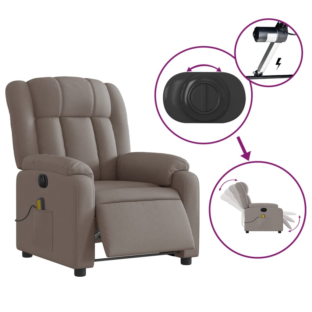 vidaXL Massagesessel Elektrisch Taupe Stoff