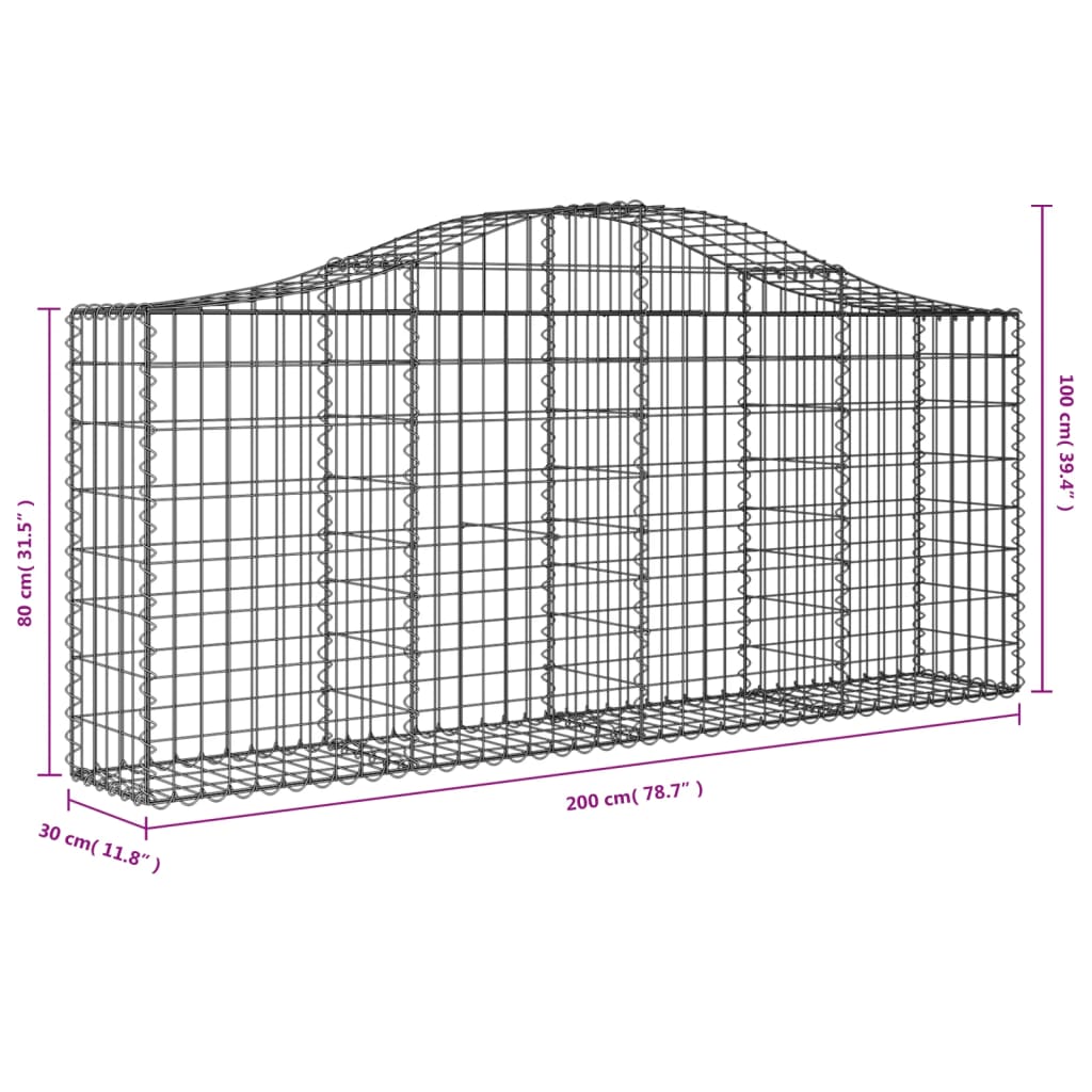 vidaXL Gabionen mit Hochbogen 11 Stk. 200x30x80/100cm Verzinktes Eisen