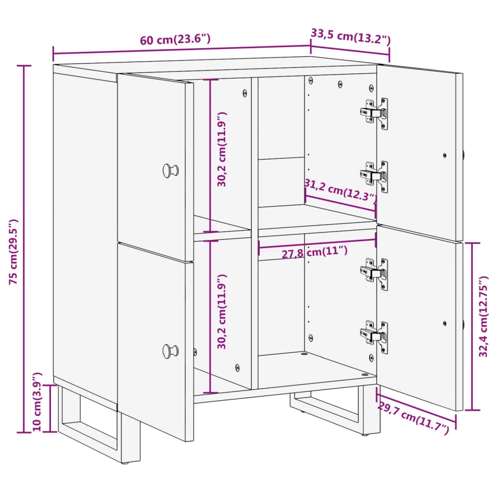 vidaXL Beistellschrank Braun und Schwarz 60x33,5x75cm Massivholz Mango