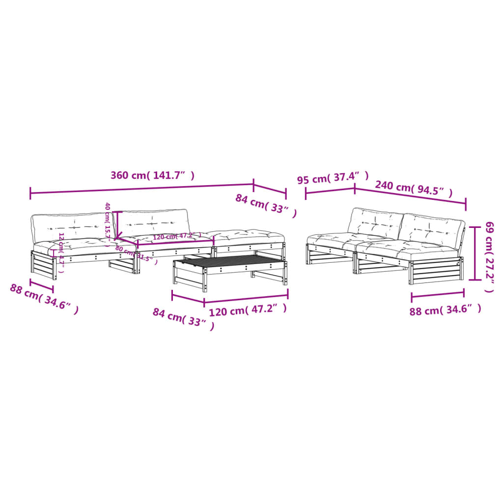 vidaXL 6-tlg. Garten-Lounge-Set mit Kissen Massivholz Douglasie