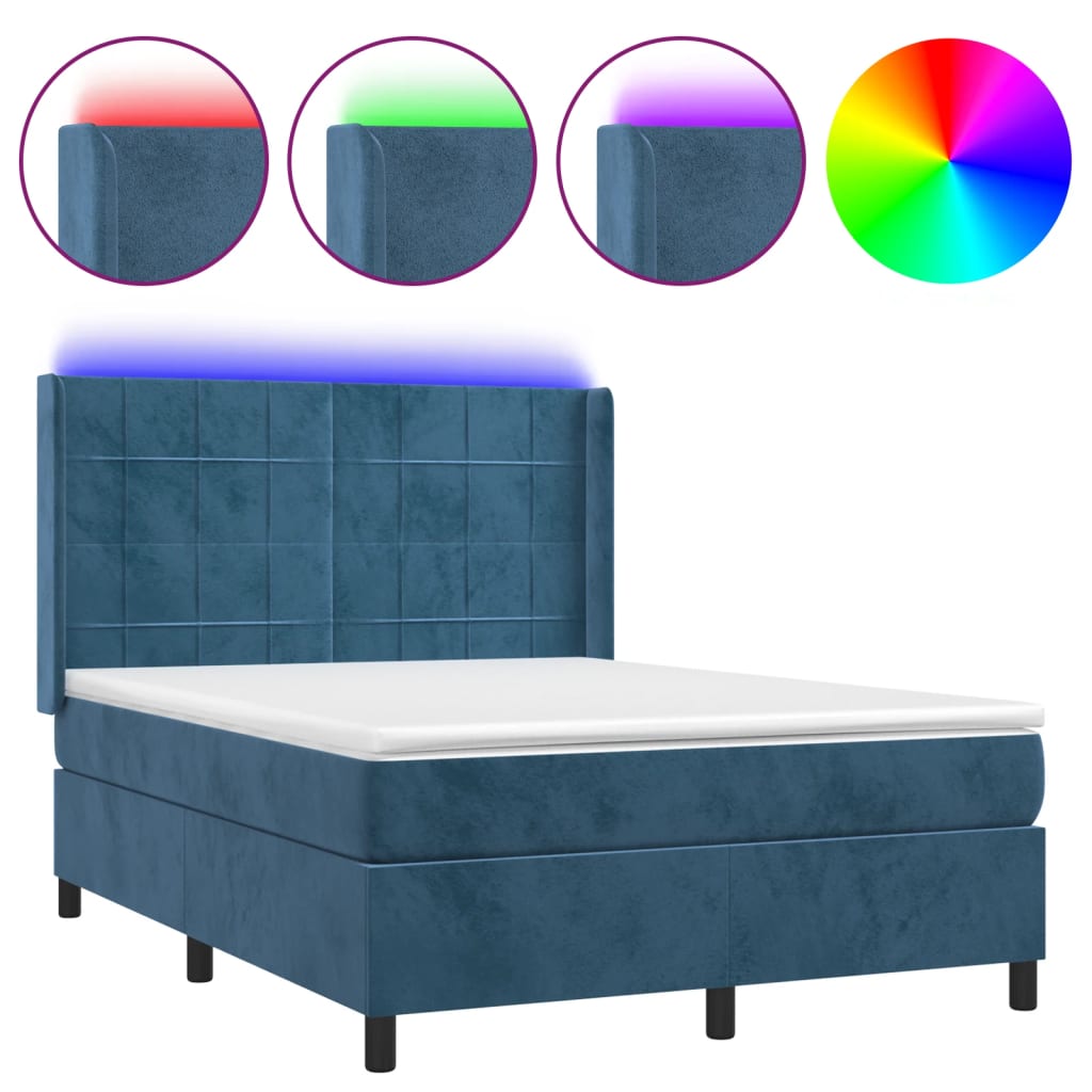 vidaXL Boxspringbett mit Matratze & LED Dunkelblau 140x190 cm Samt