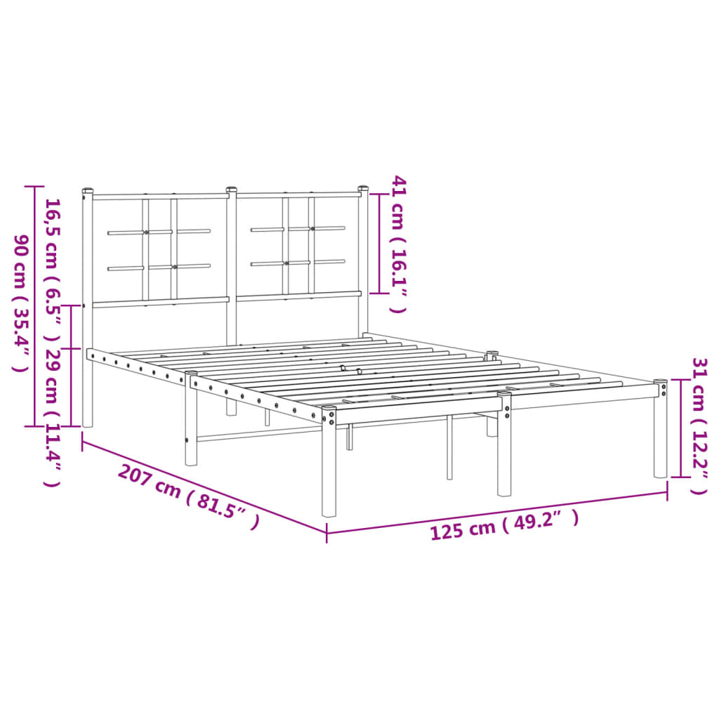 vidaXL Bettgestell mit Kopfteil Metall Schwarz 120x200 cm