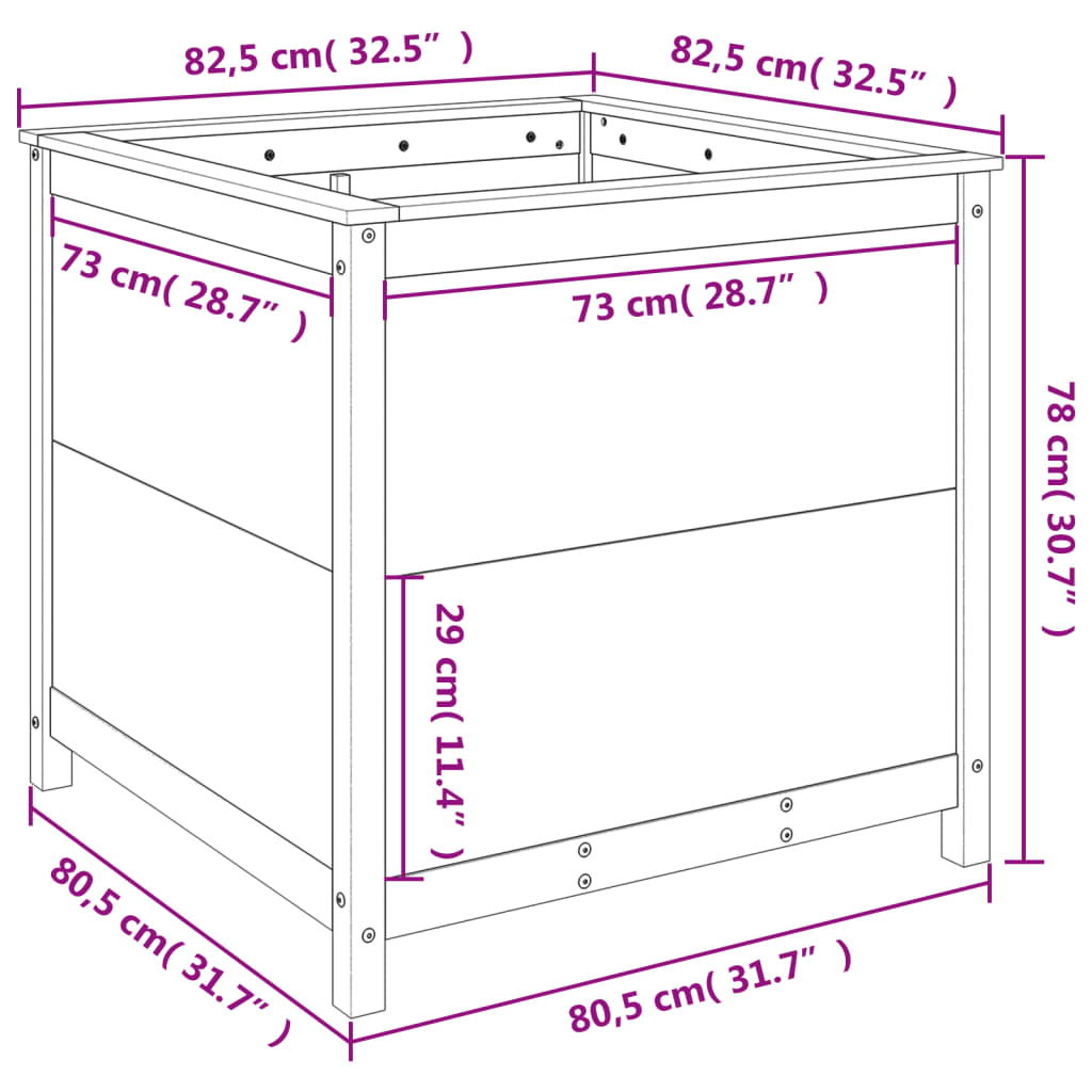 vidaXL Pflanzkübel Schwarz 82,5x82,5x78 cm Massivholz Kiefer