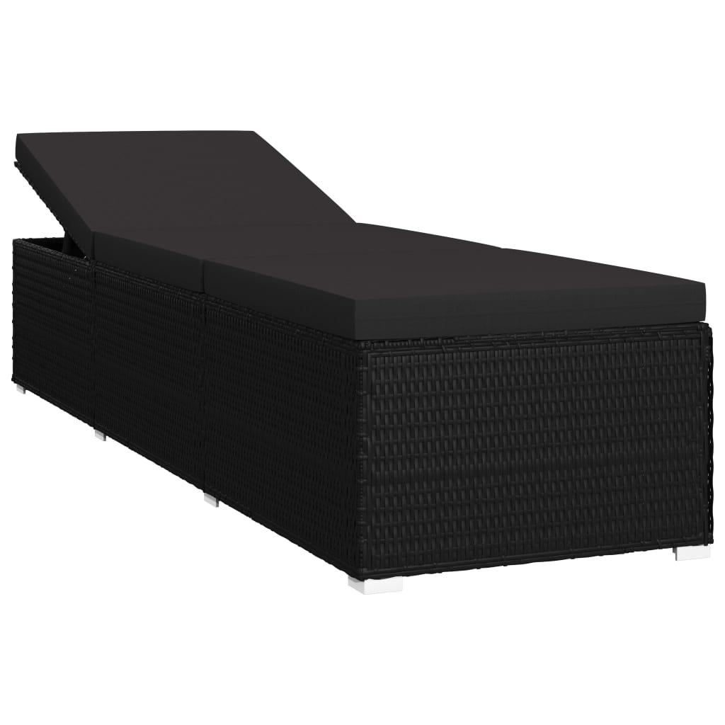 vidaXL Sonnenliege mit Auflage und Teetisch Poly Rattan Schwarz