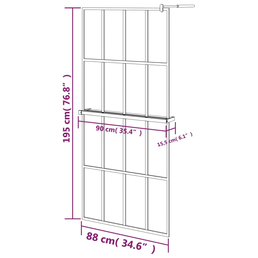 vidaXL Duschwand mit Ablage für Walk-In-Dusche Schwarz 90x195 cm ESG