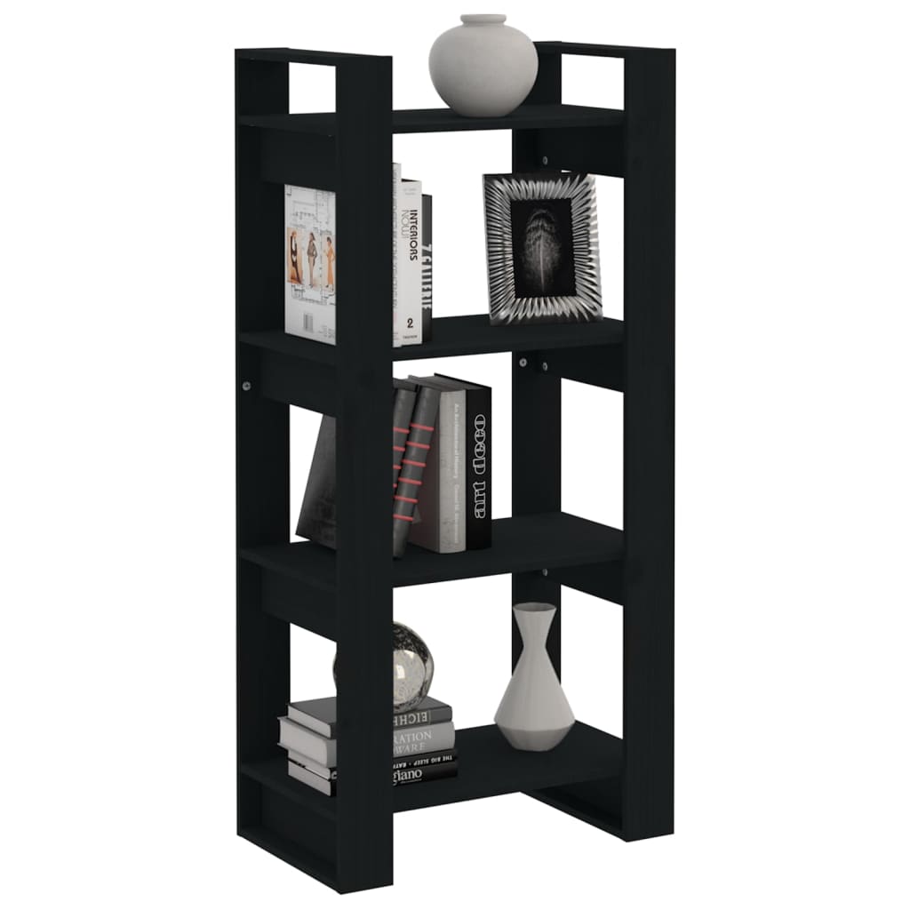 vidaXL Bücherregal/Raumteiler Schwarz 60x35x125 cm Massivholz