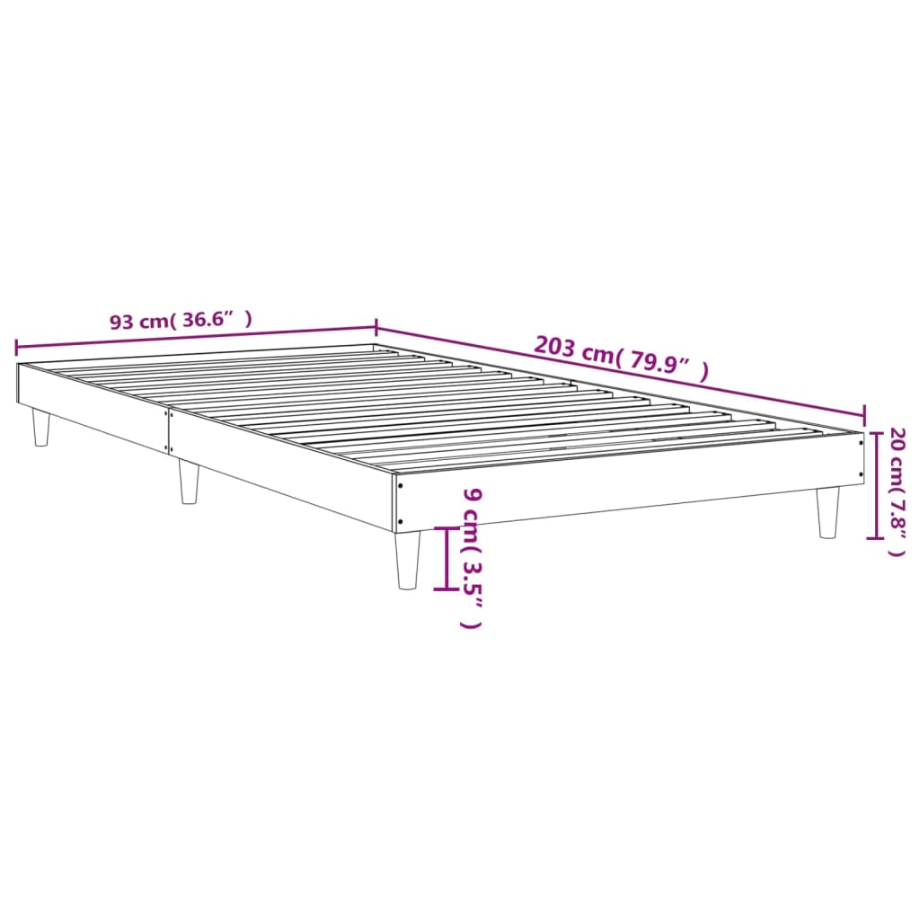 vidaXL Bettgestell ohne Matratze Braun Eiche 90x200 cm Holzwerkstoff