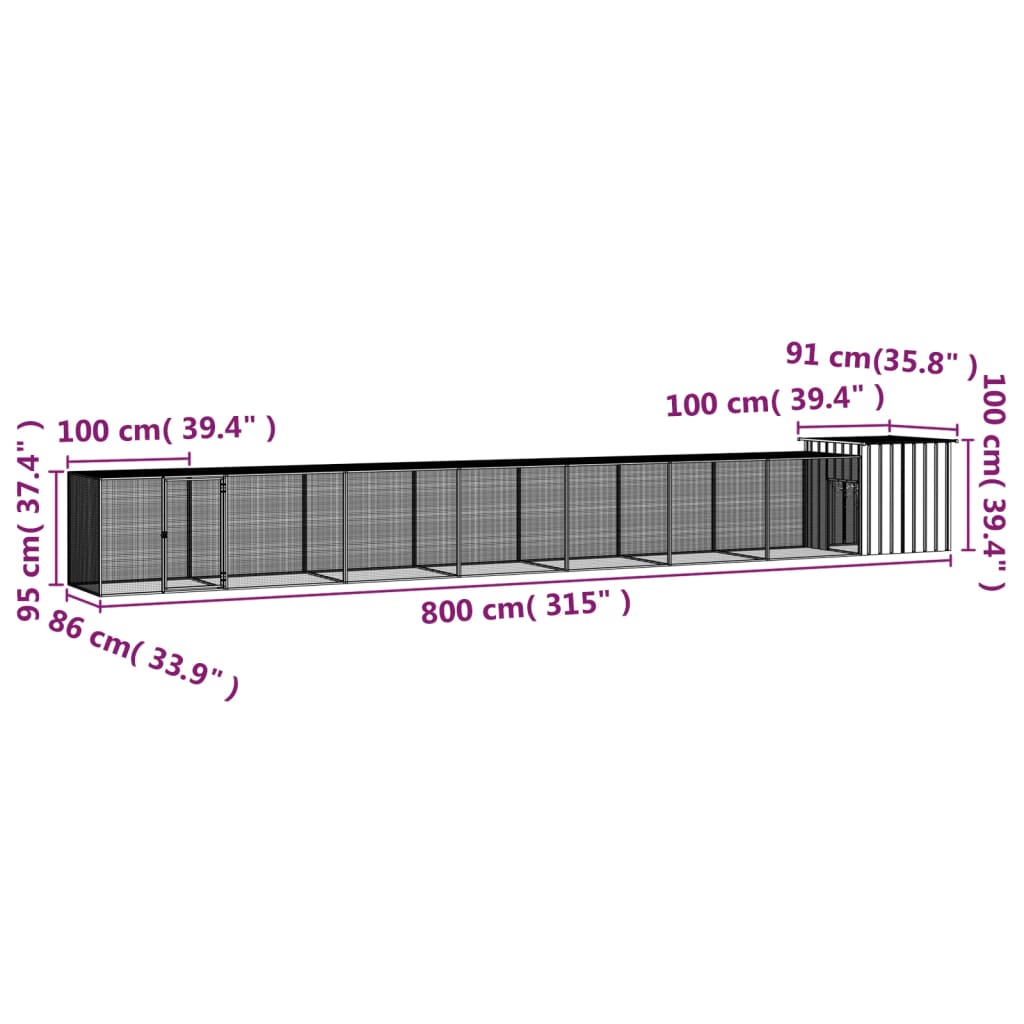 vidaXL Hühnerkäfig Anthrazit 800x91x100 cm Verzinkter Stahl