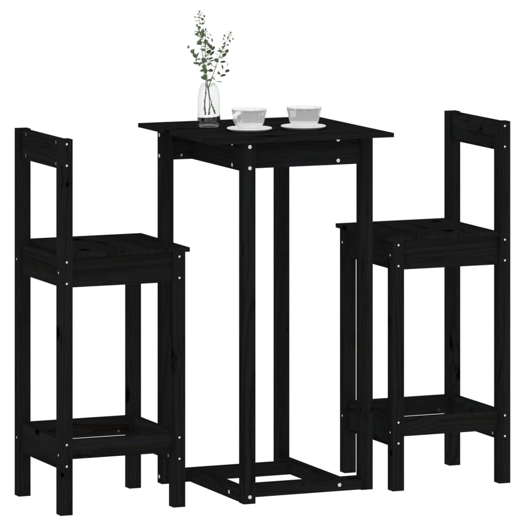 vidaXL 3-tlg. Bar-Set Schwarz Massivholz Kiefer