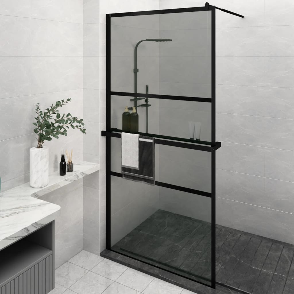 vidaXL Duschwand mit Ablage für Walk-In-Dusche Schwarz 115x195 cm ESG