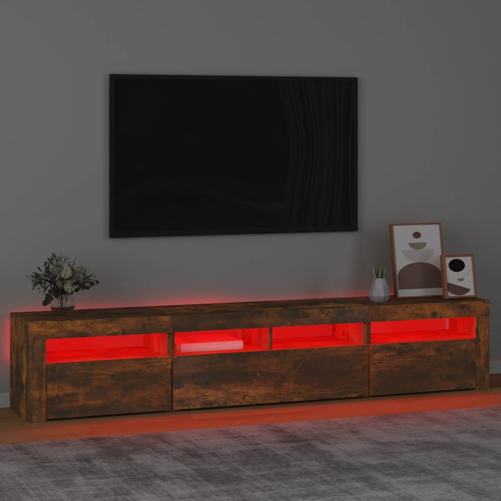 vidaXL TV-Schrank mit LED-Leuchten Räuchereiche 210x35x40 cm