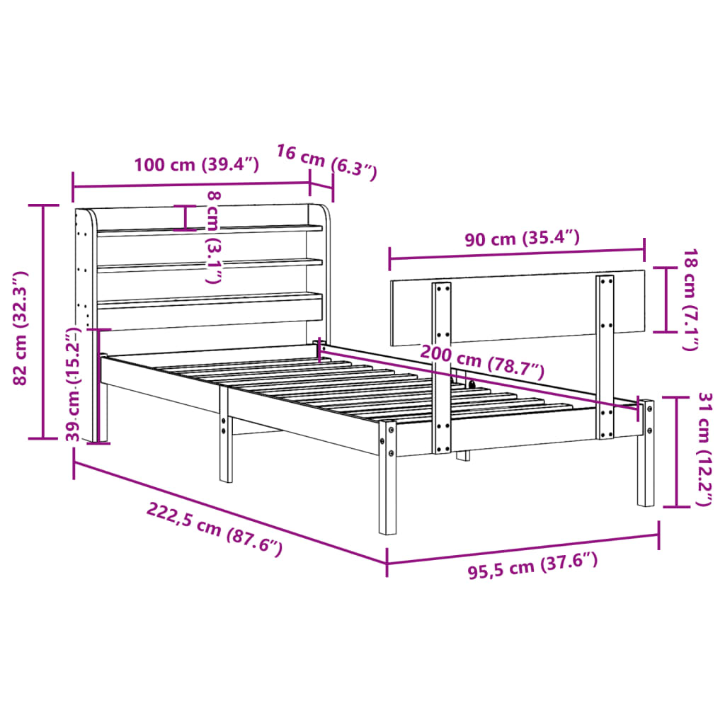 vidaXL Massivholzbett ohne Matratze Weiß 90x200 cm Kiefernholz