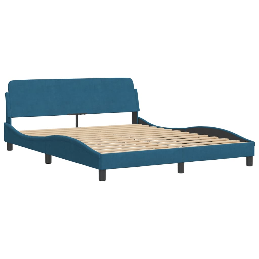 vidaXL Bett mit Matratze Blau 160x200 cm Samt