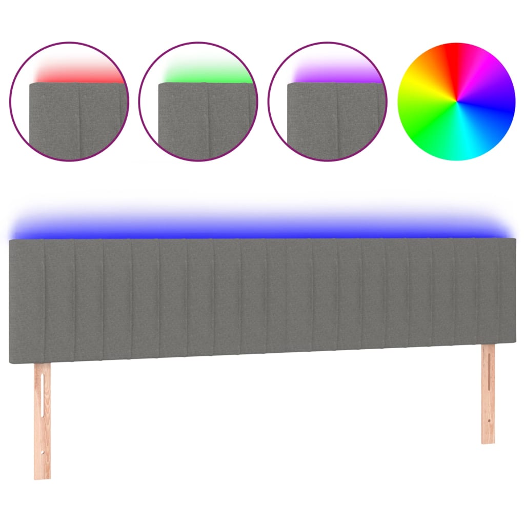 vidaXL LED Kopfteil Dunkelgrau 200x5x78/88 cm Stoff