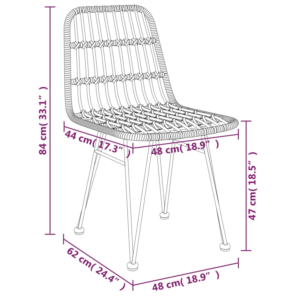 vidaXL Gartenstühle 2 Stk. Schwarz 48x62x84 cm PE-Rattan