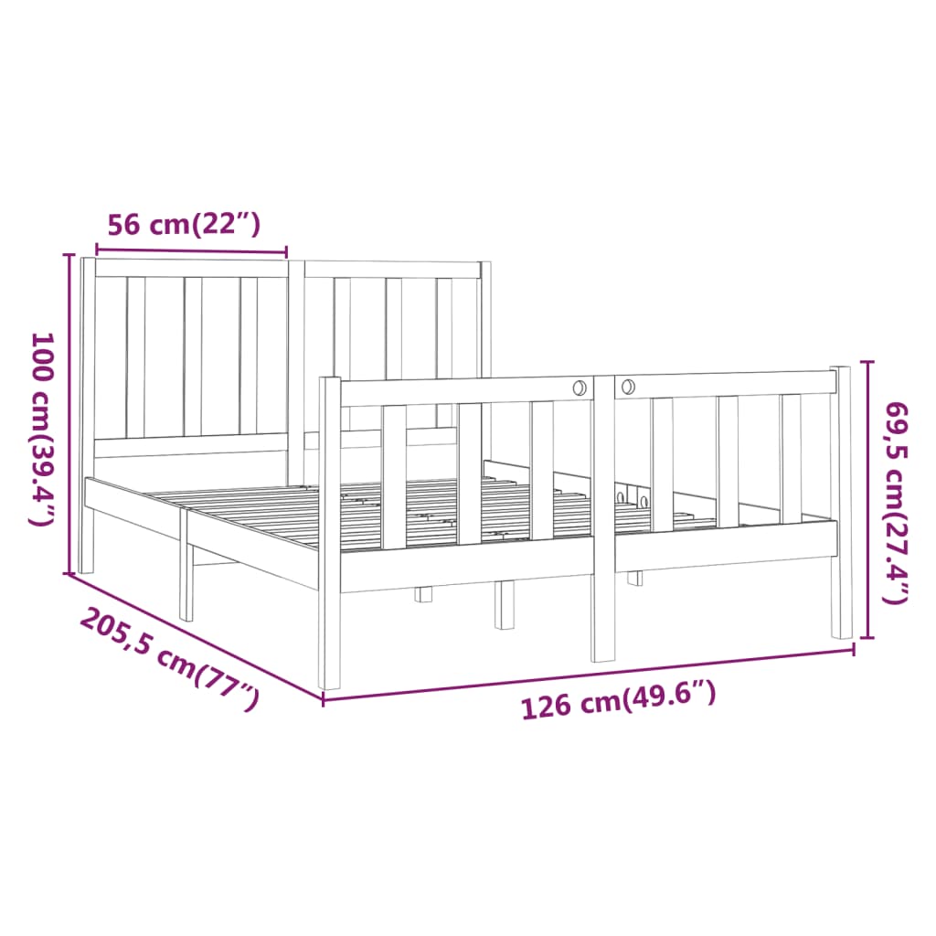 vidaXL Massivholzbett Schwarz Kiefer 120x200 cm