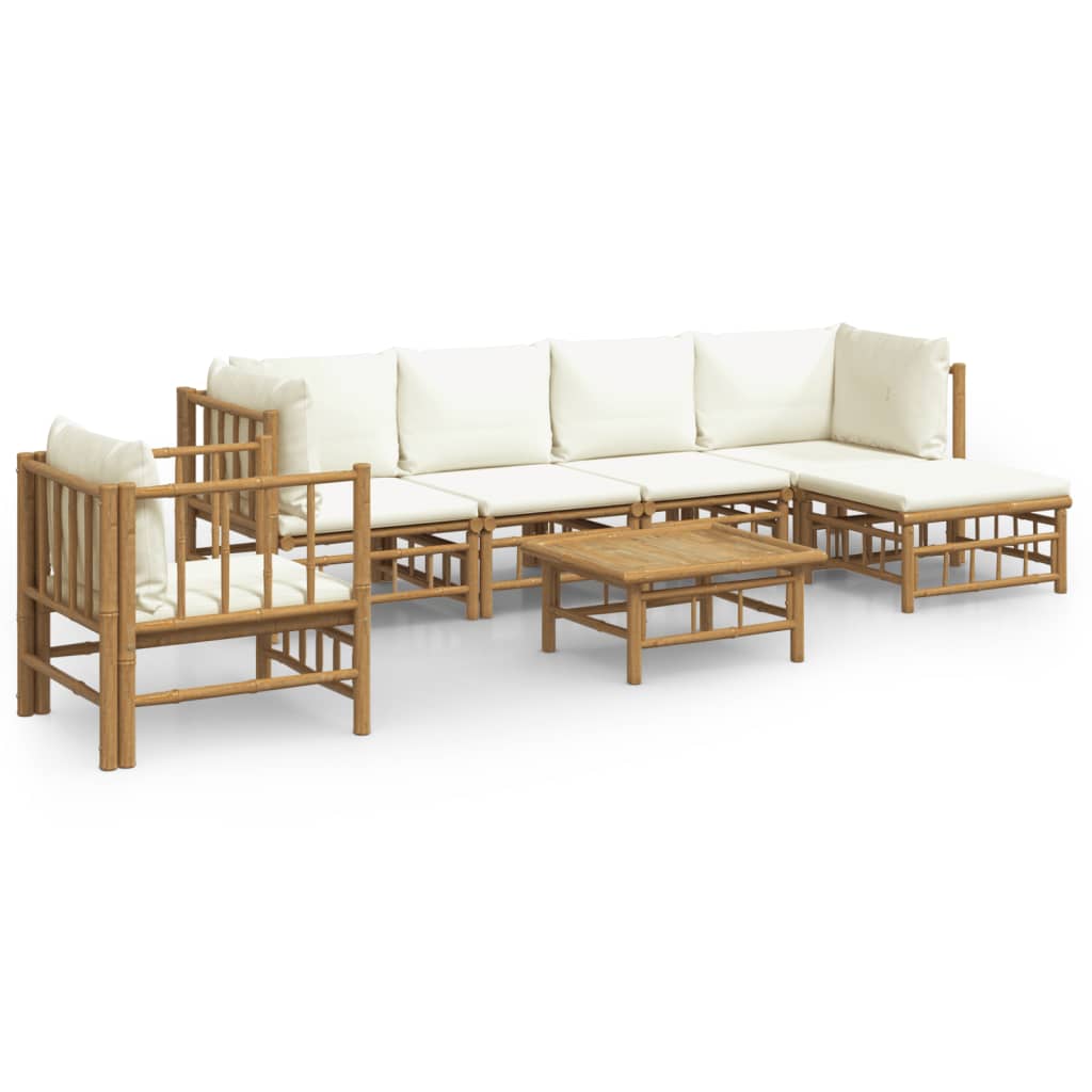 vidaXL 7-tlg. Garten-Lounge-Set mit Cremeweißen Kissen Bambus