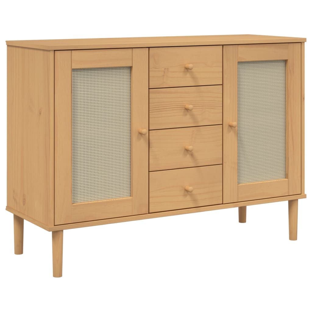 vidaXL Sideboard SENJA Rattan-Optik Braun 112x40x80 cm Kiefernholz