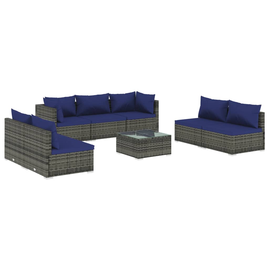 vidaXL 8-tlg. Garten-Lounge-Set mit Kissen Poly Rattan Grau