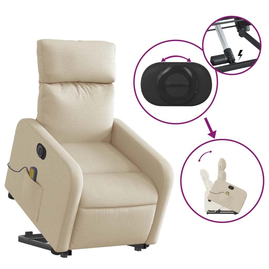 vidaXL Elektrischer Massagesessel mit Aufstehhilfe Creme Stoff