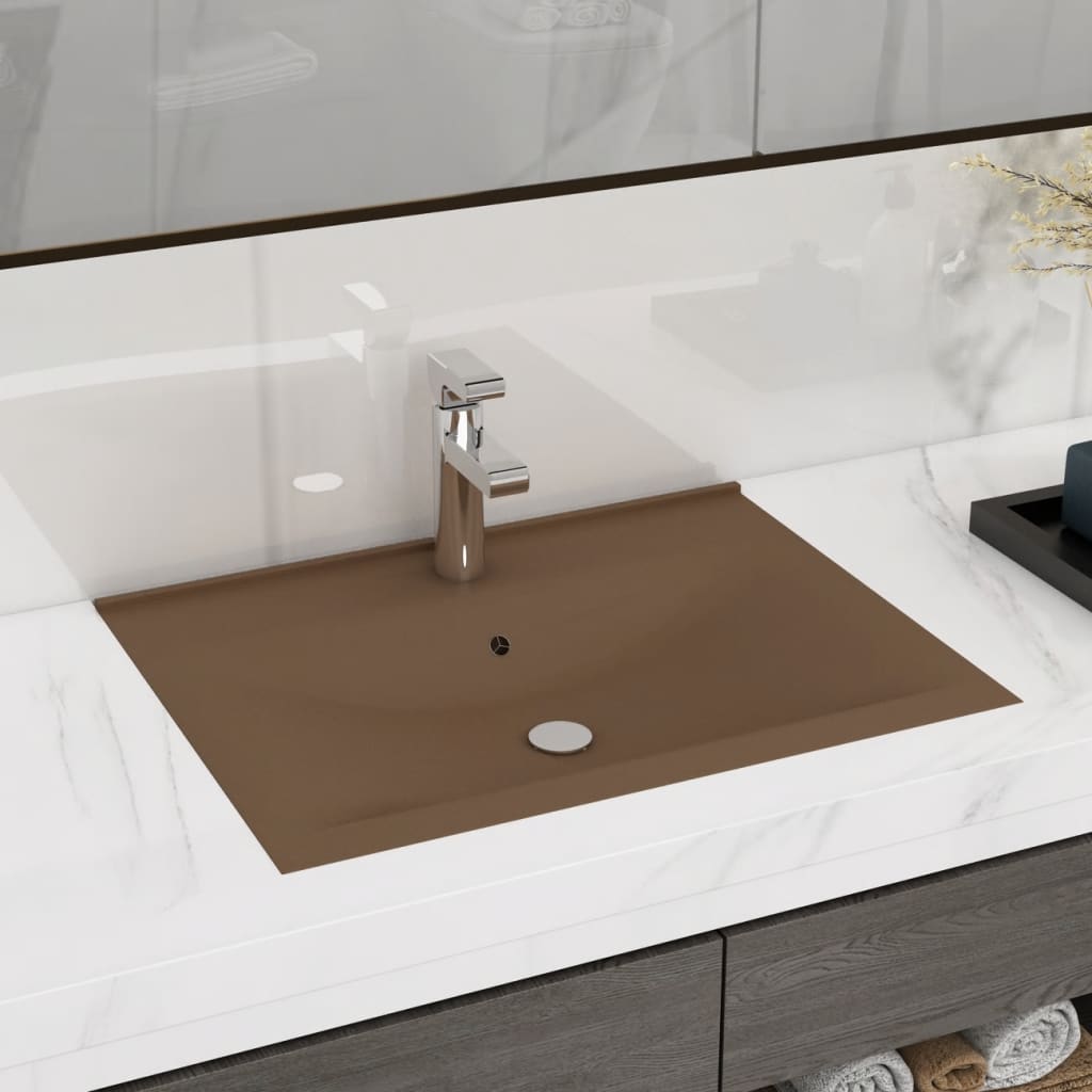 vidaXL Luxus-Waschbecken mit Hahnloch Matt-Creme 60x46 cm Keramik