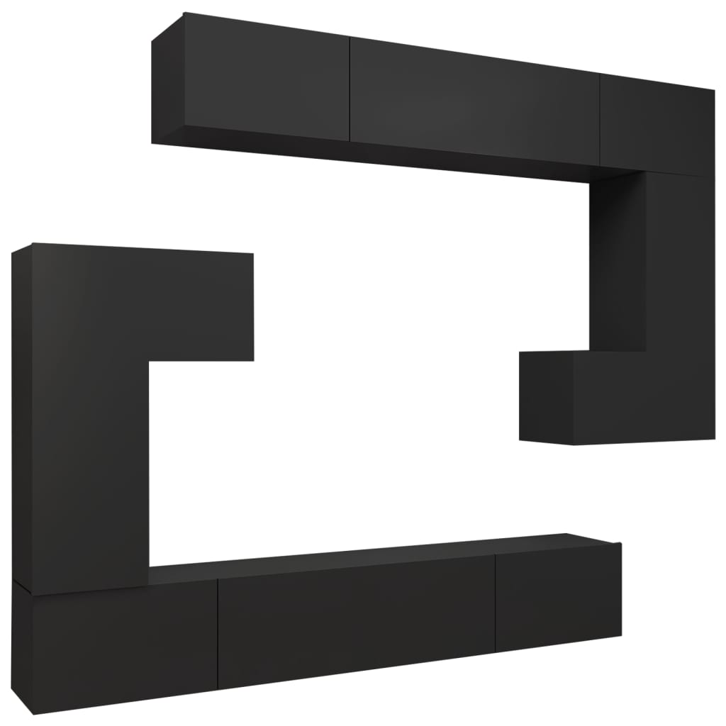 vidaXL 8-tlg. TV-Schrank-Set Schwarz Holzwerkstoff