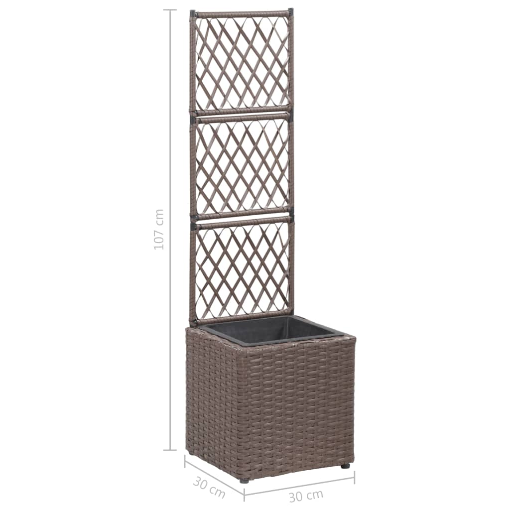 vidaXL Hochbeet mit Rankgitter 1 Topf 30x30x107 cm Poly Rattan Braun