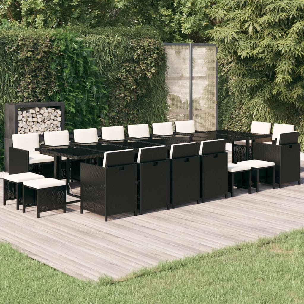 vidaXL 19-tlg. Garten-Essgruppe mit Kissen Poly Rattan Schwarz