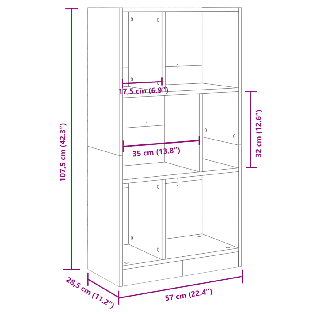 vidaXL Bücherregal Sonoma-Eiche 57x28,5x107,5 cm Holzwerkstoff