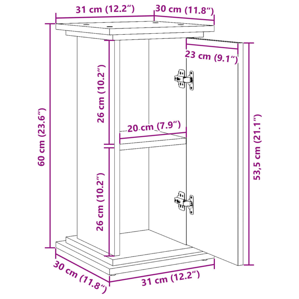 vidaXL Postament mit Stauraum Eichen-Optik 31x30x90 cm Holzwerkstoff