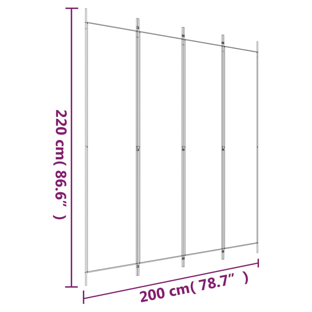 vidaXL 4-tlg. Paravent Schwarz 200x220 cm Stoff