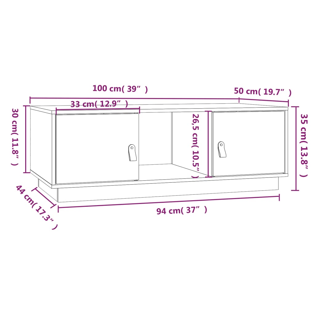 vidaXL Couchtisch Grau 100x50x35 cm Massivholz Kiefer