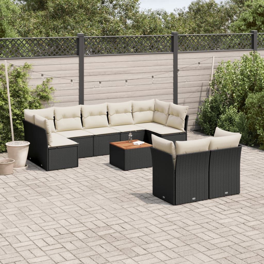 vidaXL 10-tlg. Garten-Sofagarnitur mit Kissen Schwarz Poly Rattan