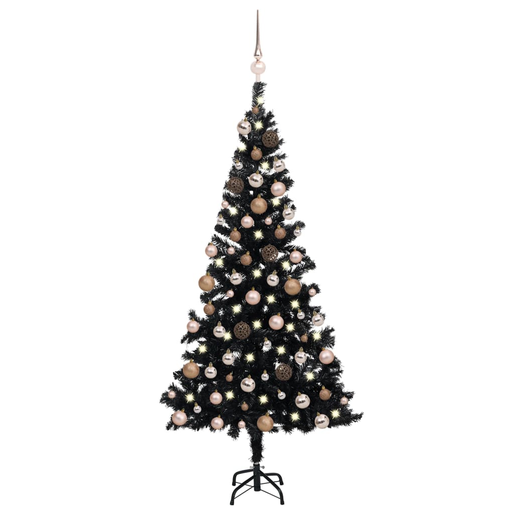 vidaXL Künstlicher Weihnachtsbaum Beleuchtung & Kugeln Schwarz 180 cm