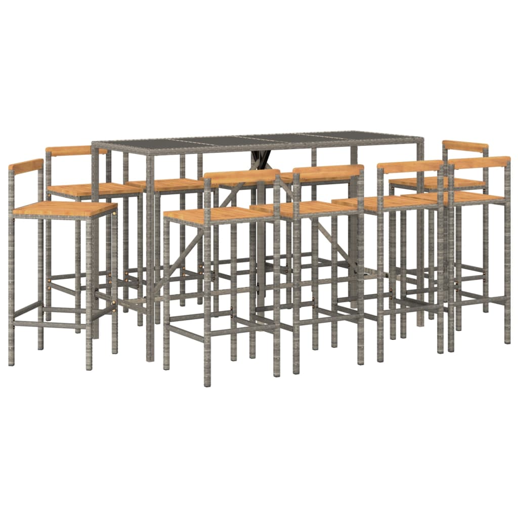 vidaXL 11-tlg. Gartenbar-Set Grau Poly Rattan & Massivholz Akazie