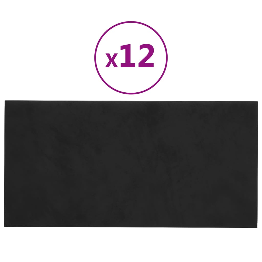 vidaXL Wandpaneele 12 Stk. Schwarz 30x15 cm Samt 0,54 m²