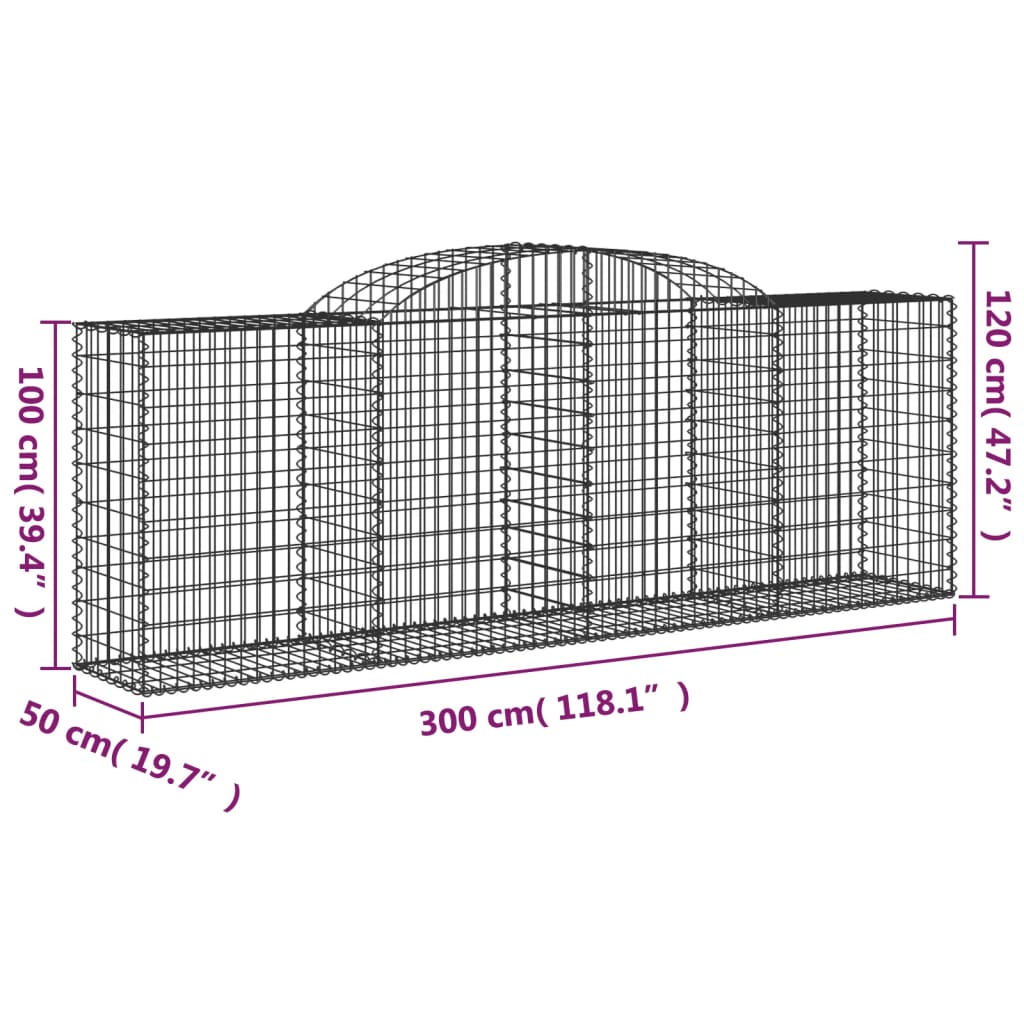 vidaXL Gabionen mit Hochbogen 20 Stk 300x50x100/120cm Verzinktes Eisen