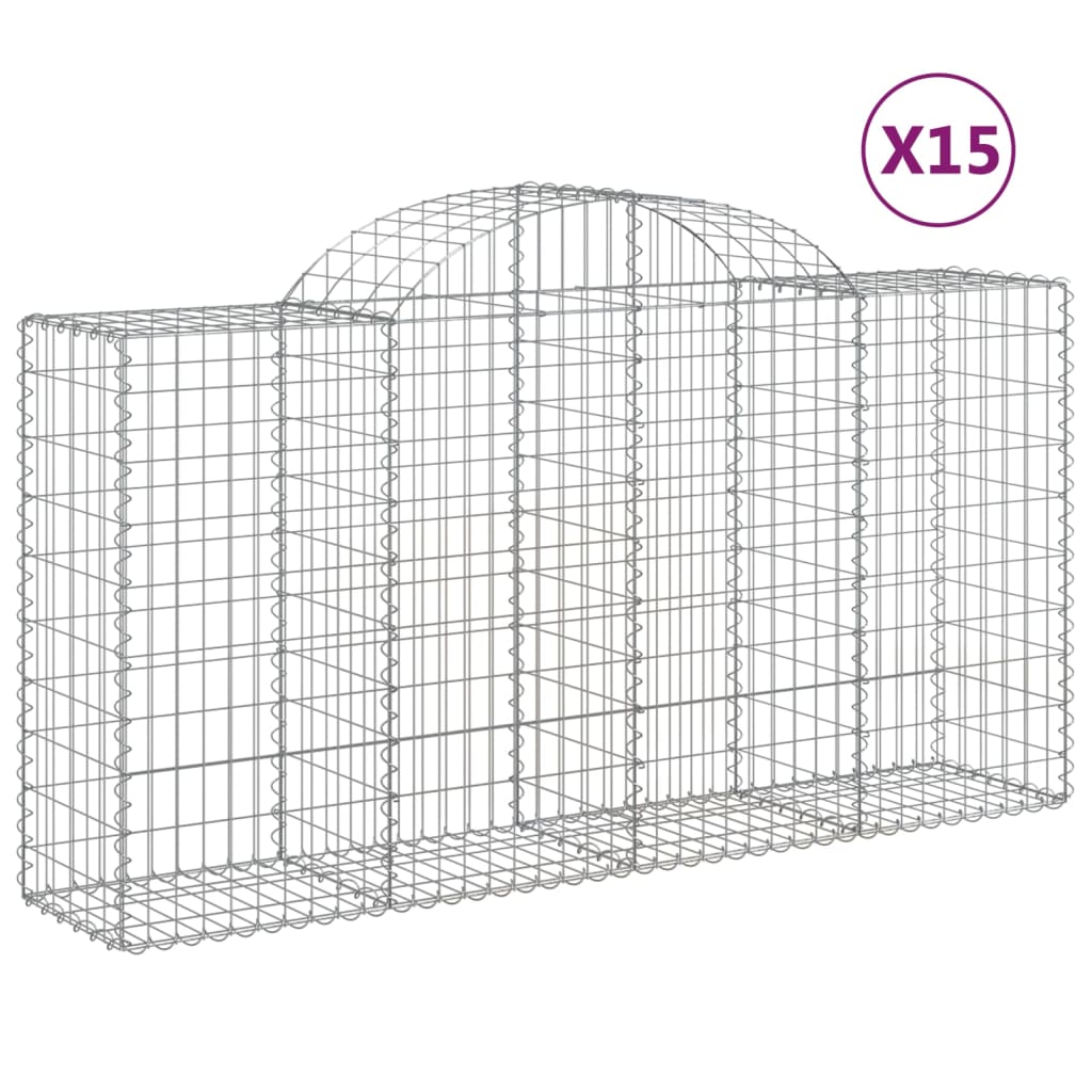 vidaXL Gabionen mit Hochbogen 15 Stk 200x50x100/120cm Verzinktes Eisen