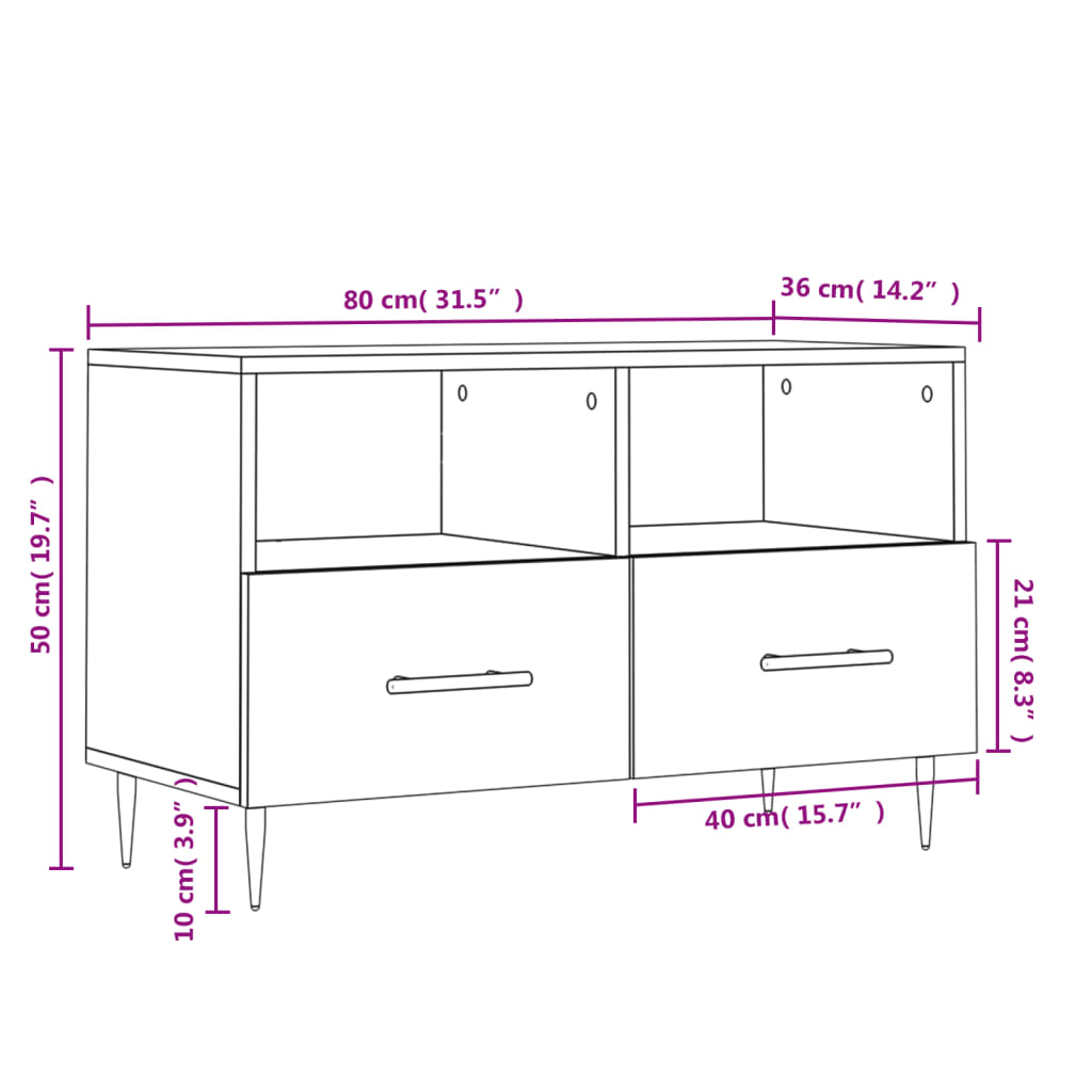 vidaXL TV-Schrank Hochglanz-Weiß 80x36x50 cm Holzwerkstoff