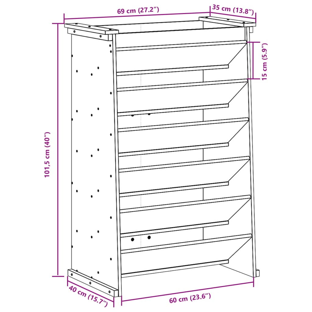 vidaXL Vertikalbeet 6 Fächer 69x40x101,5 cm Kiefernholz Imprägniert