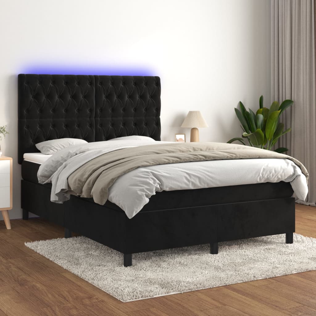 vidaXL Boxspringbett mit Matratze & LED Schwarz 140x190 cm Samt