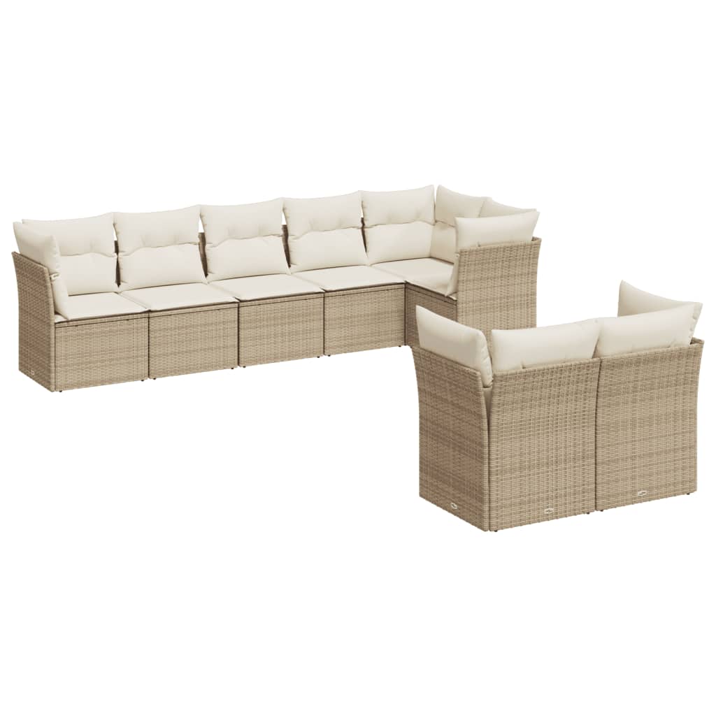 vidaXL 8-tlg. Garten-Sofagarnitur mit Kissen Beige Poly Rattan