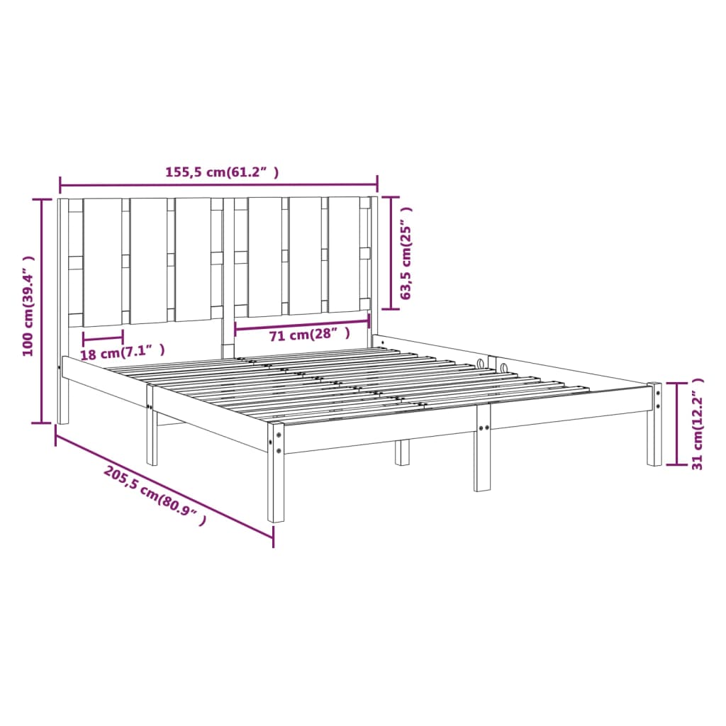 vidaXL Massivholzbett Schwarz 150x200 cm