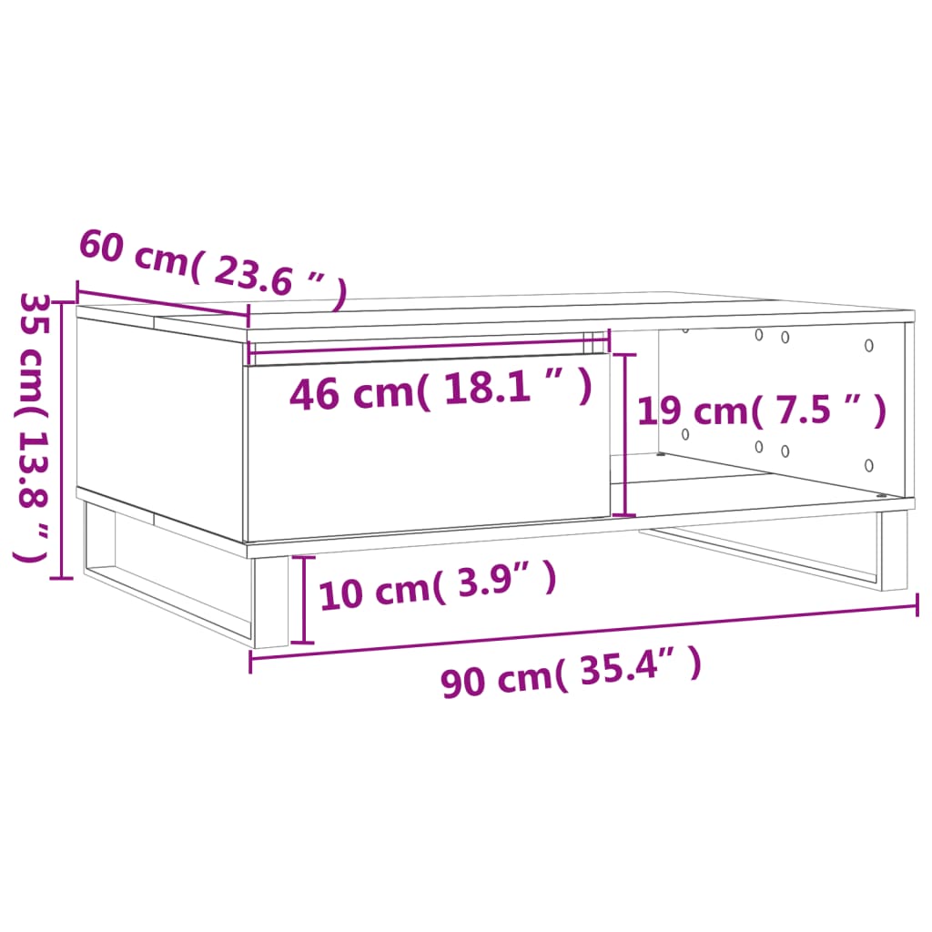 vidaXL Couchtisch Braun Eichen-Optik 90x60x35 cm Holzwerkstoff