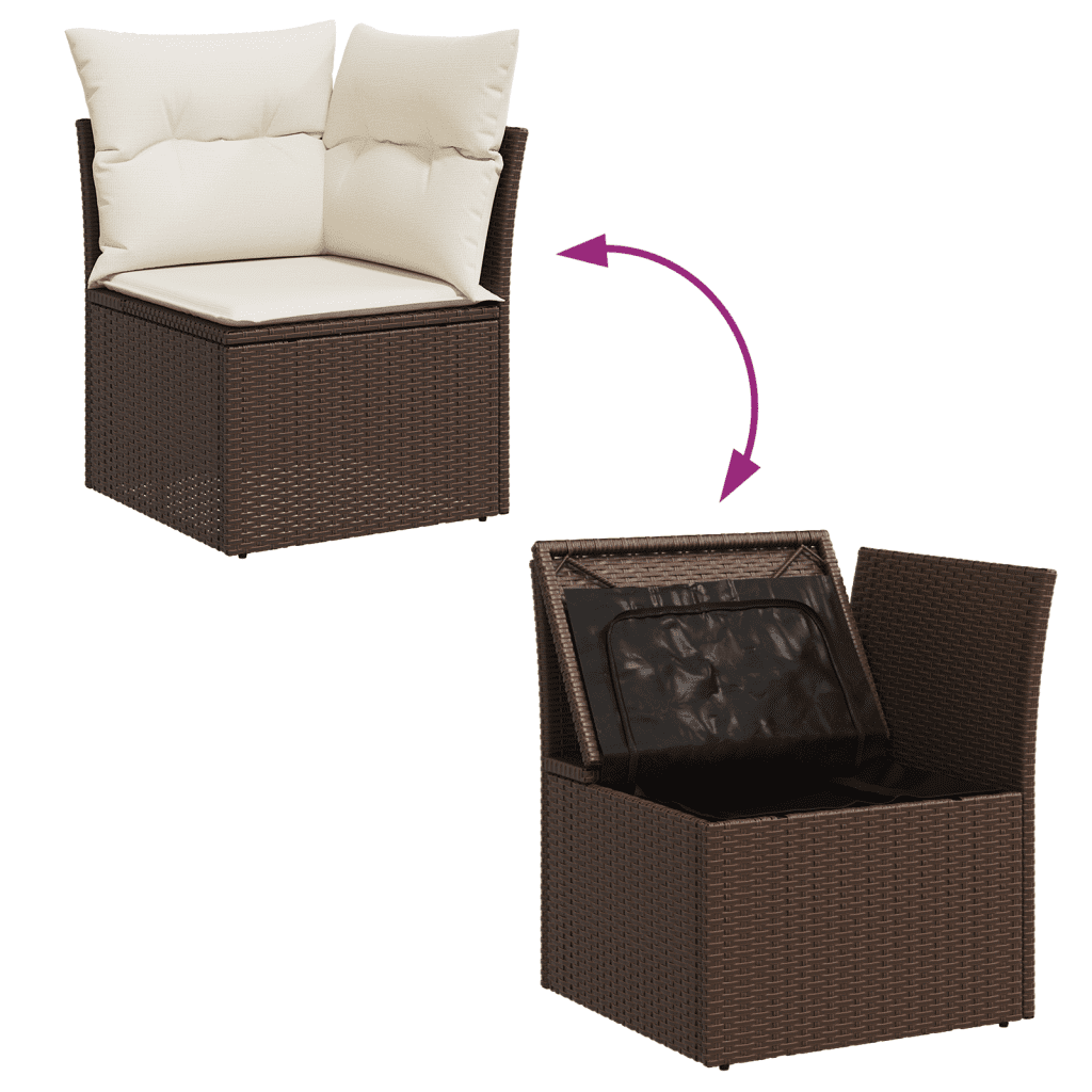 vidaXL 7-tlg. Garten-Sofagarnitur mit Kissen Braun Poly Rattan