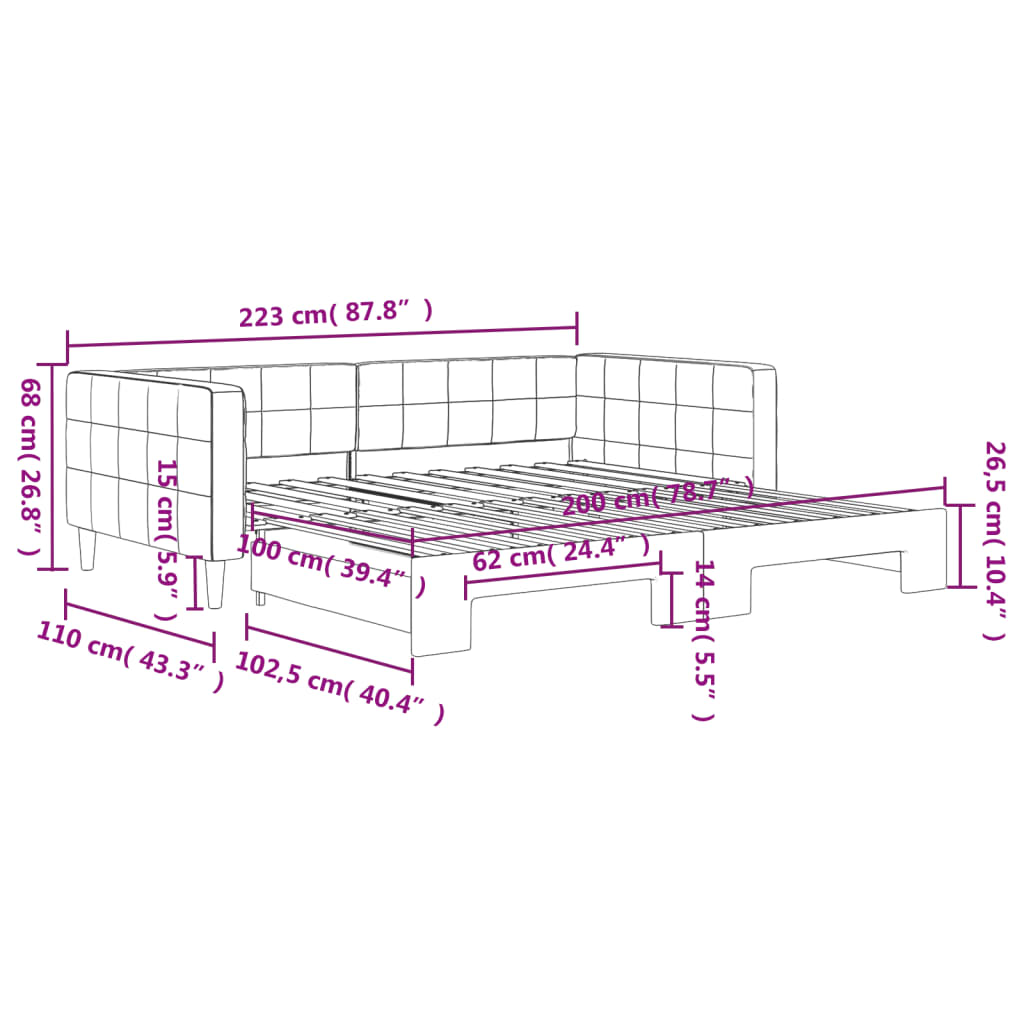 vidaXL Tagesbett Ausziehbar Hellgrau 100x200 cm Samt