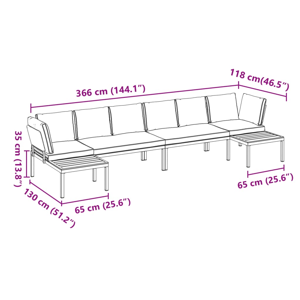 vidaXL 4-tlg. Garten-Sofagarnitur mit Kissen Schwarz Aluminium