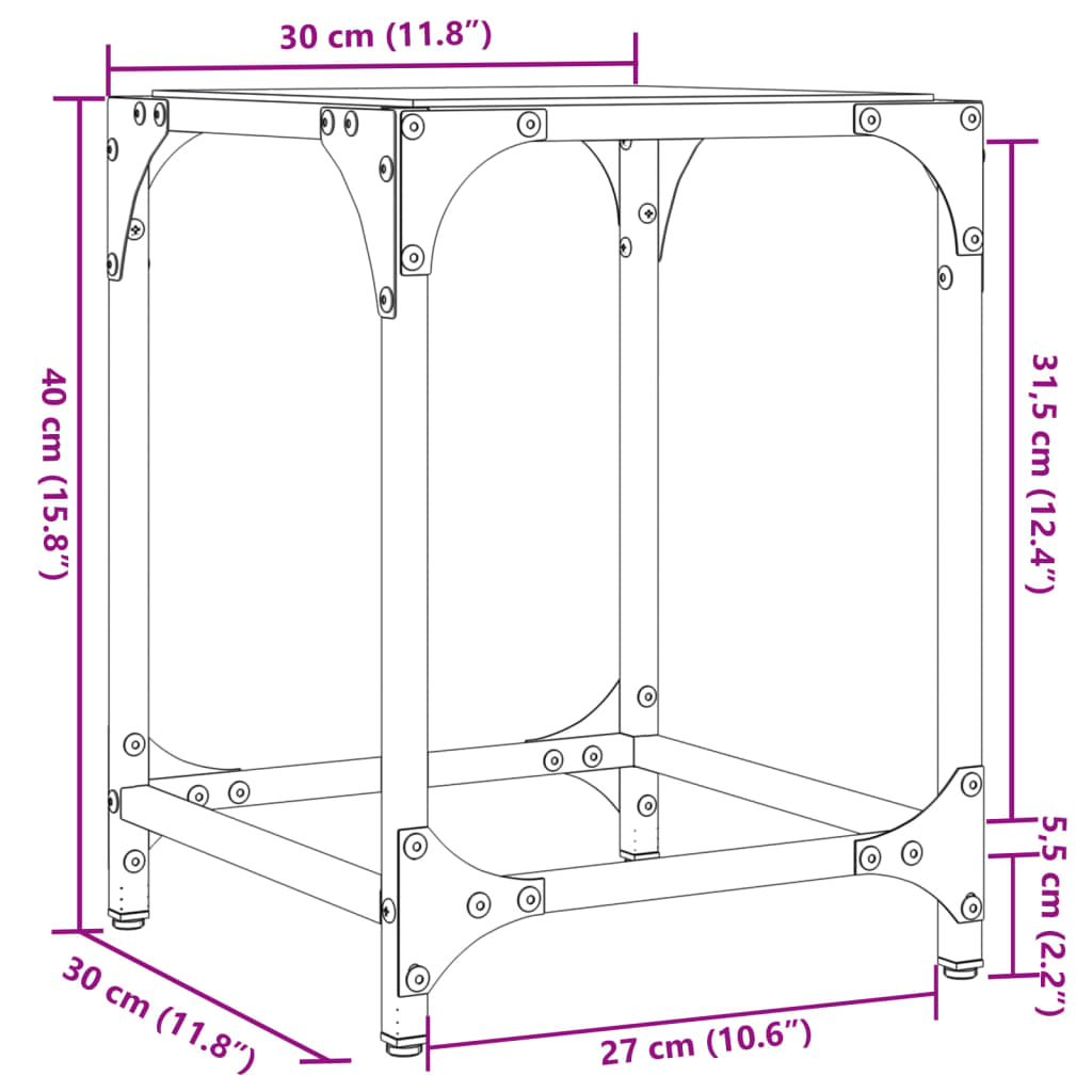 vidaXL Couchtisch mit Glasplatte Schwarz 30x30x40 cm Stahl